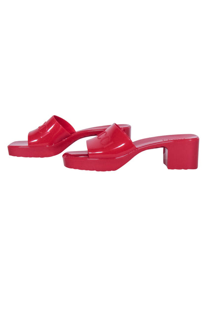 Gucci - Red Rubber Logo Platform Slide Sandals Sz 10 | Current