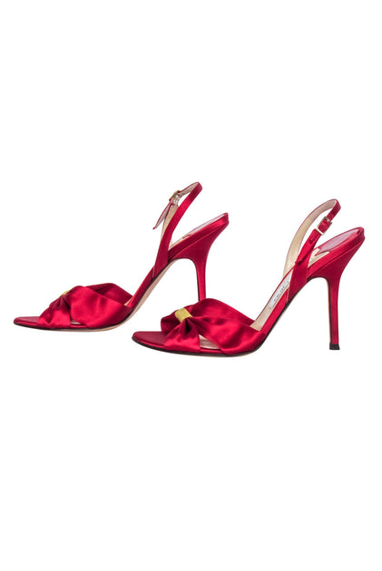 ジミーチュウ　赤一色　ロォーファ jimmy-choo-open-toe-pumps-7-5-