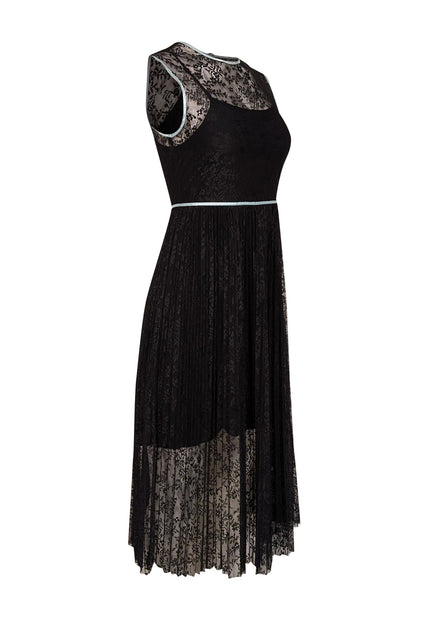 Maje - Black Lace Pleated Dress w/ Blue Trim Sz 4 Maje - Black Lace Pleated Dress w/ Blue Trim Sz 4