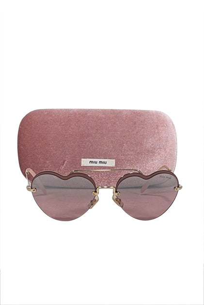Miu Miu Pink Reflective Frameless Heart Shape Sunglasses