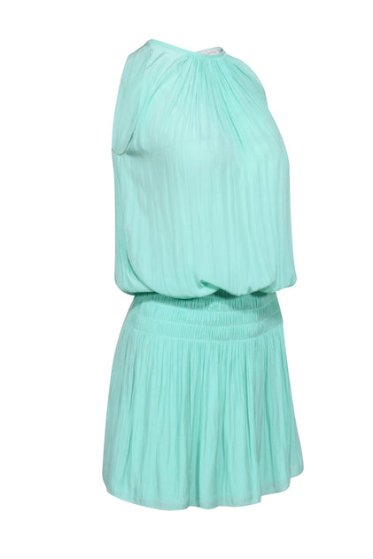 Ramy Brook - Light Green Satin Smocked Drop Waist Dress Sz XXS Ramy Brook - Light Green Satin Smocked Drop Waist Dress Sz XXS