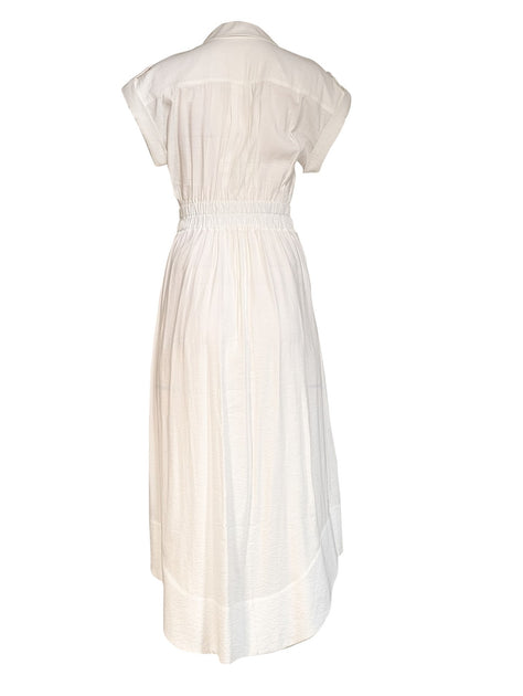 white dress cutouts Cut-Out Linen Dress TAHITI in White