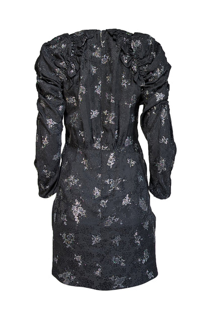 black dress with silver flower Crystal Flower Corset Maxi Dress Black