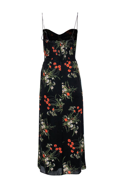 Reformation - Black w/ Orange & Green Floral Print Midi Dress Sz 4 Reformation - Black w/ Orange & Green Floral Print Midi Dress Sz 4