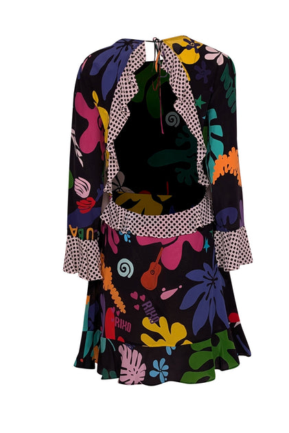 RIXO - Black & Multi Color Graphic Print Silk Dress Sz L RIXO - Black & Multi Color Graphic Print Silk Dress Sz L