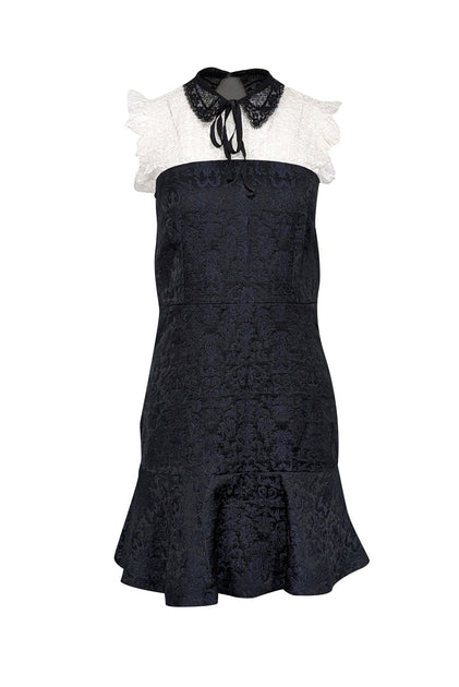 Sandro - Navy & Black Brocade Dress w/ White Lace Sz 4