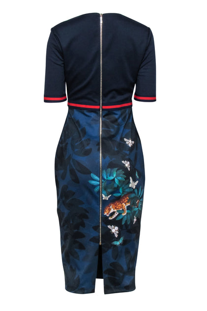 Wedding Guest Bodycon Ted Baker Felicity Dress Ted Baker Navy Sheath "Houdini" Dress W/ Floral Leopard Design Sz Wedding Guest Bodycon Ted Baker Felicity Dress Ted Baker Navy Sheath "Houdini" Dress W/ Floral Leopard Design Sz