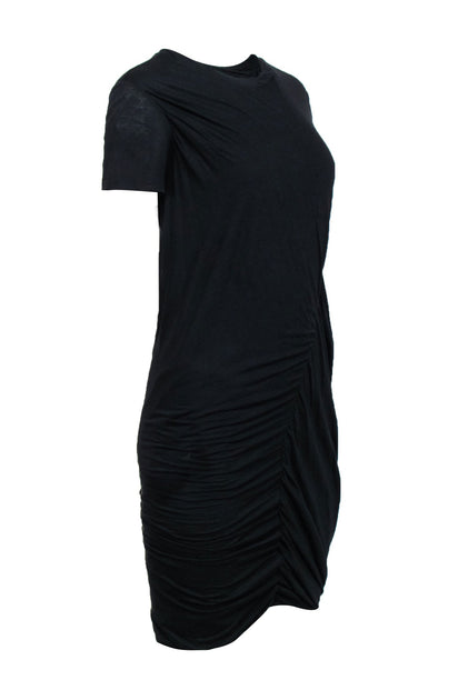 Theory Twisted Draped Crewneck Tee Dress, Black, Women's, M