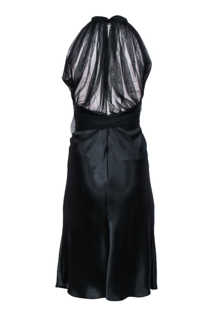 Vera Wang - Black Satin Sleeveless Tulle Upper Sz 4 Vera Wang - Black Satin Sleeveless Tulle Upper Sz 4