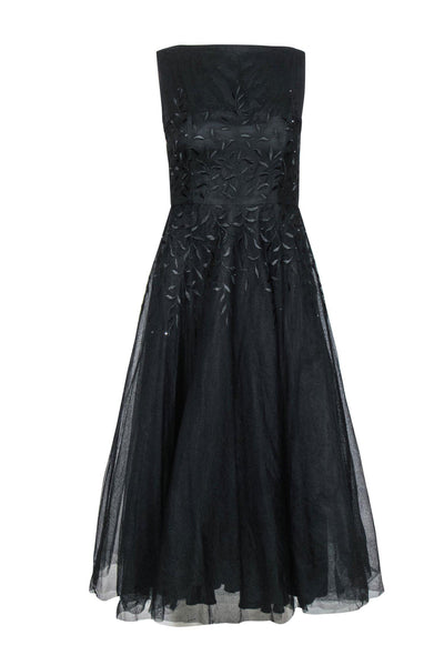 Current Boutique-ABS Evening - Black Sleeveless Tulle A-Line Dress w/ Floral Embroidery & Rhinestones Sz 4