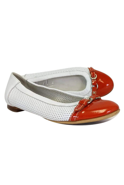 AGL White w Orange Cap Toe Flats Sz 9 Current Boutique