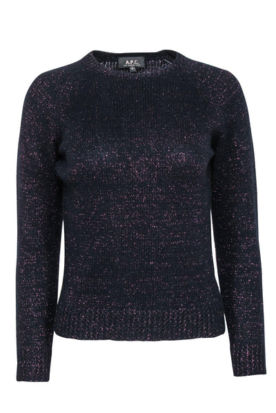Current Boutique-A.P.C. - Navy & Pink Sparkly Wool Blend Knit Crewneck Sweater Sz XS