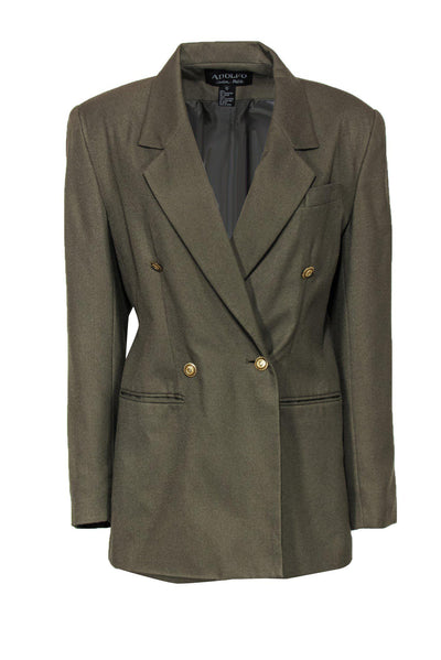 Current Boutique-Adolfo Atelier - Olive Green Double Breasted Blazer Sz 12