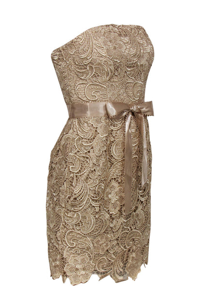 Adrianna Papell Golden Champagne Strapless Lace Cocktail Dress