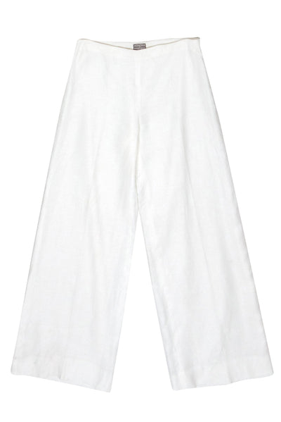 Current Boutique-Agnona for Bergdorf Goodman - White Wide Leg Linen Trousers Sz 10