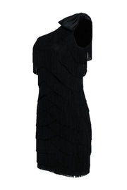Current Boutique-Aidan Mattox - Black Fringe Sleeveless Shift Dress w/ Bow Sz 6