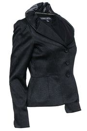 Current Boutique-Albert Nipon - Black Textured Blazer w/ Ruffled Organza Collar Sz 4