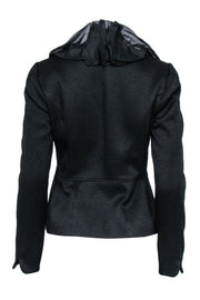 Current Boutique-Albert Nipon - Black Textured Blazer w/ Ruffled Organza Collar Sz 4