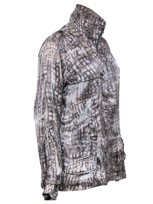 Current Boutique-Alberto Makali - Grey Shiny Reptile Print Zip-Up Jacket Sz XL
