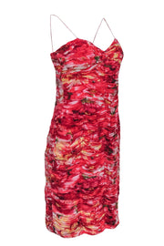Current Boutique-Alberto Makali - Red Floral Print Ruched Bodycon Dress Sz 10
