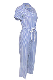 Current Boutique-Alex Mill - Blue & White Striped Seersucker Straight Leg Jumpsuit w/ Rope Drawstring Sz XS