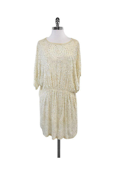 Current Boutique-Alexia Admor - Cream Sequin Beaded Silk Dress Sz M