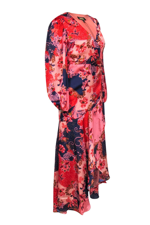 Current Boutique-Alexia Admor - Red, Pink & Navy Floral Print Wrap Maxi Dress Sz 2