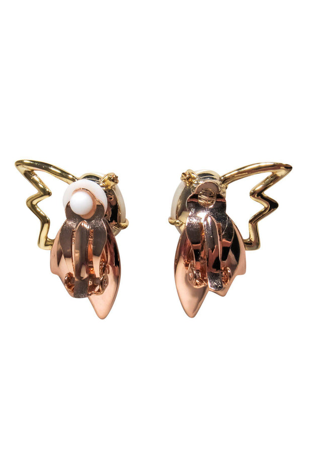 Current Boutique-Alexis Bittar - Gold & Ivory Wing Stud Earrings w/ Rhinestones