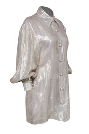 Current Boutique-Alice McCall - Metallic Gold Blend Long Sleeve Dress w/ Pearl Buttons Sz 6