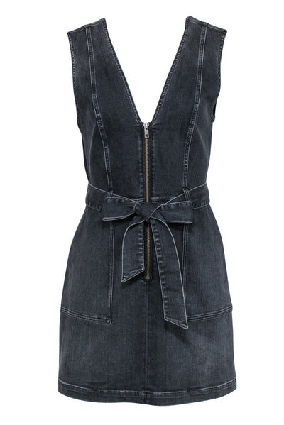 Current Boutique-Alice & Olivia - Black Denim Sleeveless Zip-Up Belted Sheath Dress Sz 10