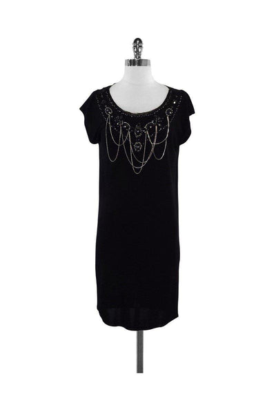 Current Boutique-Alice & Olivia - Black Embellished Cap Sleeve Dress Sz S