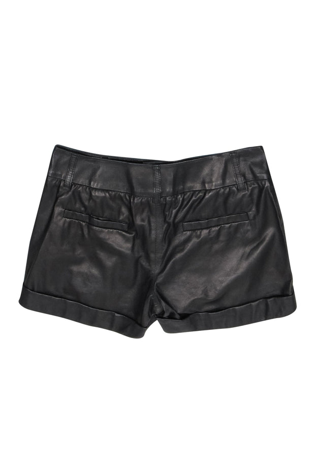 Current Boutique-Alice & Olivia - Black Leather Pleated Mid-Rise Shorts Sz 4