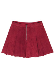 Current Boutique-Alice & Olivia - Red Suede Leather Pleated Mini Skater Skirt Sz 8