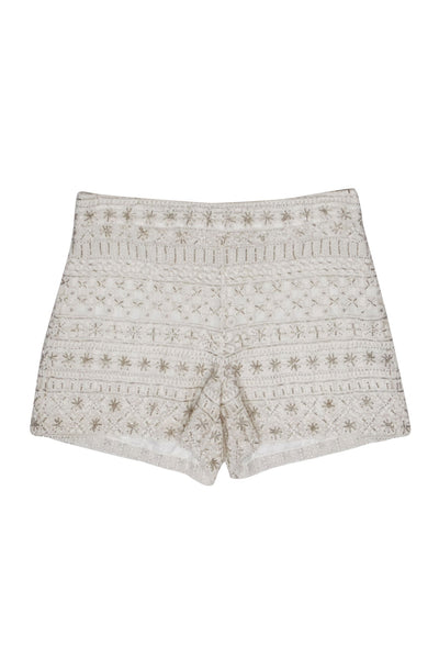 Current Boutique-Alice & Olivia - White Floral Embroidered & Beaded Mesh High-Waist Shorts Sz 2
