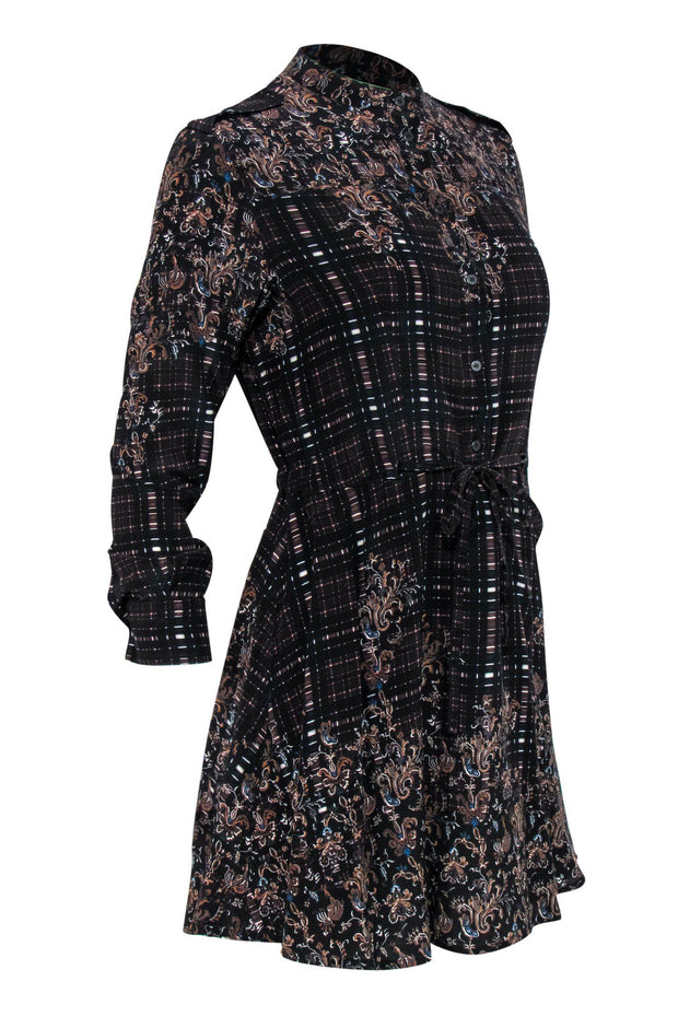 Current Boutique-All Saints - Brown Silk Plaid & Paisley Printed Mini Dress Sz 4