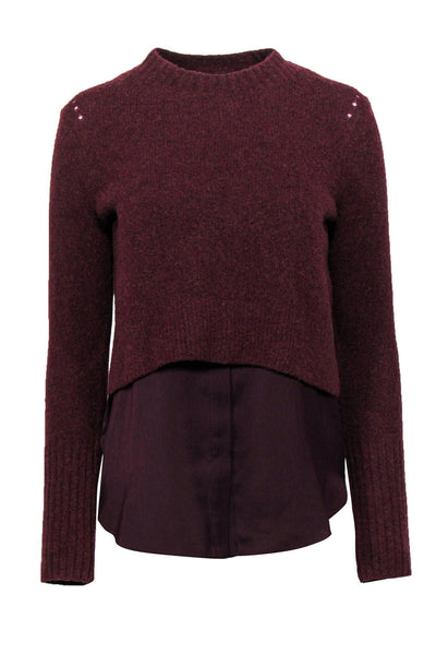 Current Boutique-All Saints - Burgundy Knit Cropped Knit Sweater w/ Shirt Underlay Sz S