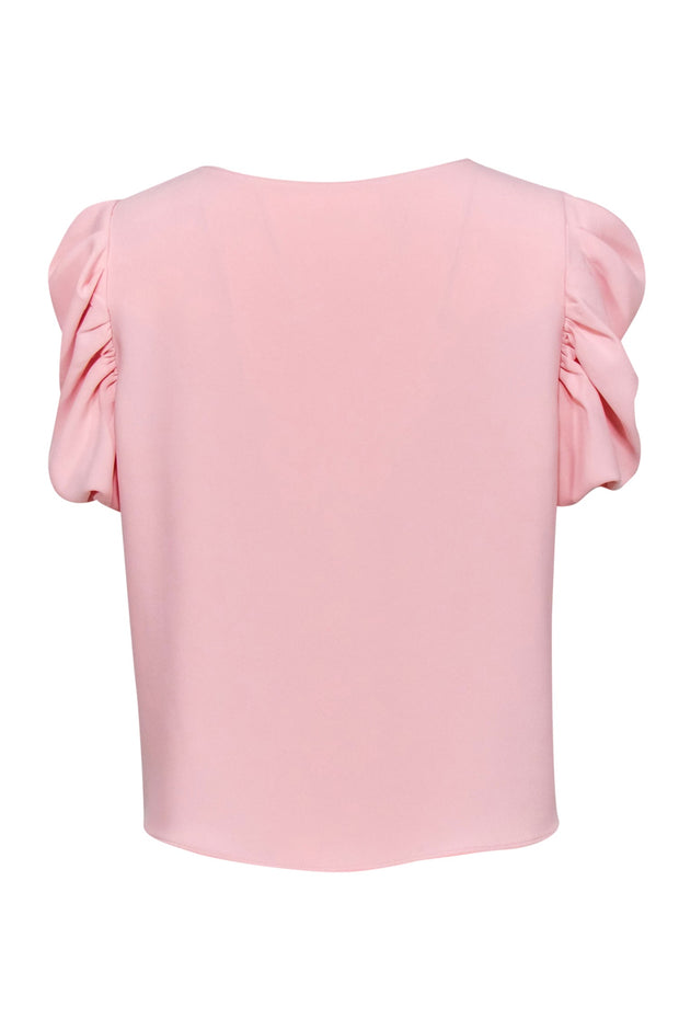 Current Boutique-Amanda Uprichard - Baby Pink Gathered Short Sleeve Blouse Sz L