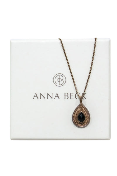 Current Boutique-Anna Beck - Black Onyx 18K Gold Plated Teardrop Pendant Necklace