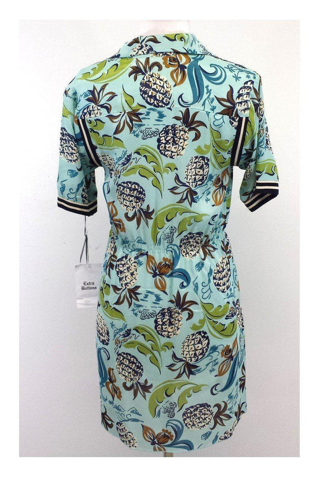 Current Boutique-Anna Sui - Aqua Pineapple Print Shirt Dress Sz S/P