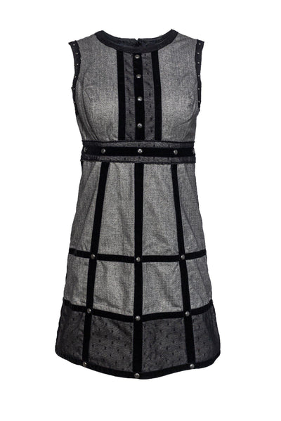 Current Boutique-Anna Sui - Gray Dress w/ Velvet Piping & Studs Sz S
