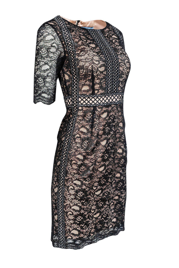 Current Boutique-Antonio Melani - Midi Dress w/ Black Lace Overlay Sz 2