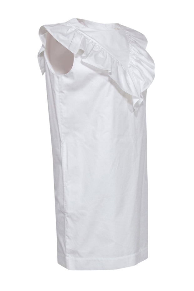Current Boutique-Atlantique - White Sleeveless Cotton Shift Dress w/ Ruffle Neckline Sz M