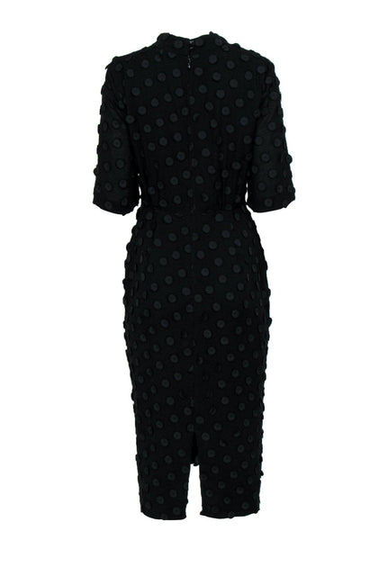 BCBG Max Azria Black Polka Dot Embossed Short Sleeve Midi