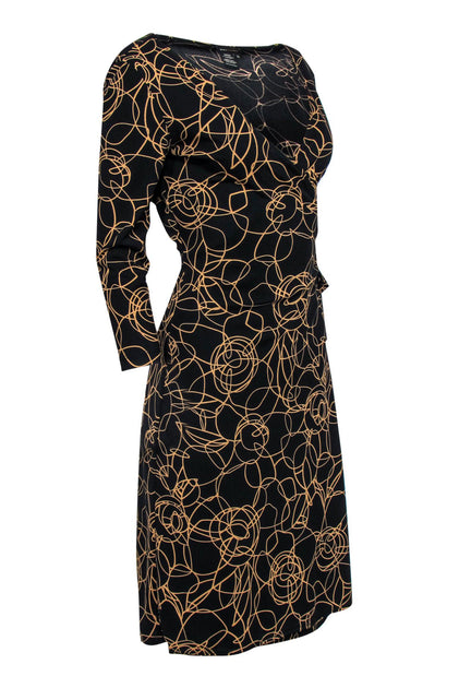 BCBG Max Azria Black Tan Scribble Print Wrap Dress Sz M