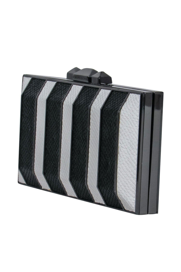 Current Boutique-BCBG Max Azria - Black & White Snakeskin Textured Box Clutch