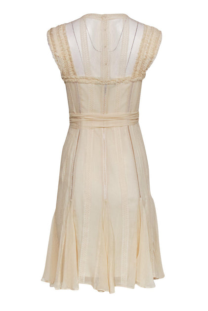 BCBG Max Azria Cream Silk Shift Dress w Lace Trim Sz 4