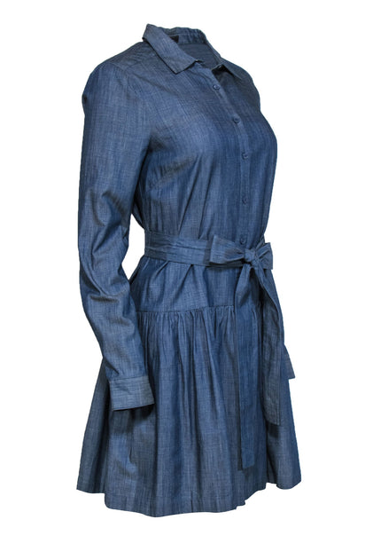 BCBG Max Azria Dark Wash Chambray Button Up Belted Shirtdress Sz