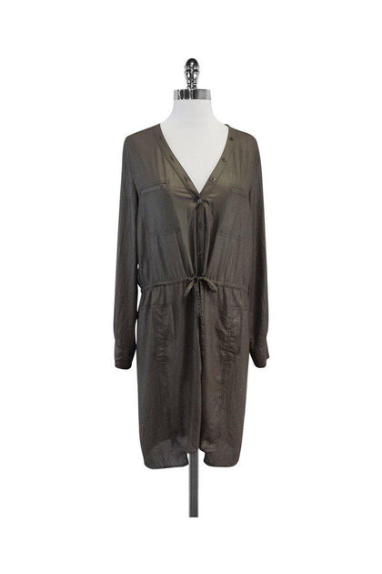 BCBG Max Azria Dusty Olive Long Sleeve Shirt Dress Sz S