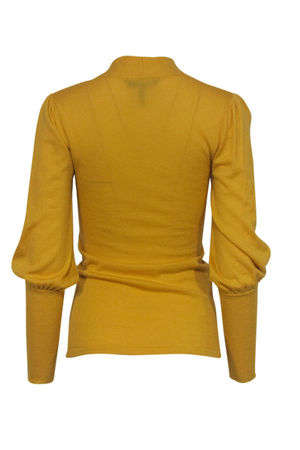 BCBG Max Azria Mustard Yellow Sweater w Neck Tie Sz XS