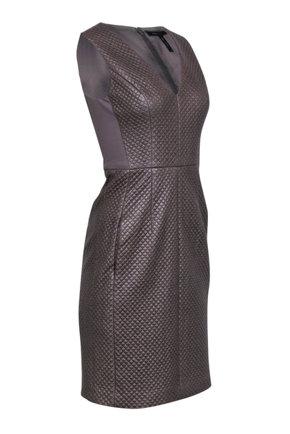 BCBG Max Azria Taupe Quilted Faux Leather Dress Sz 0 Current